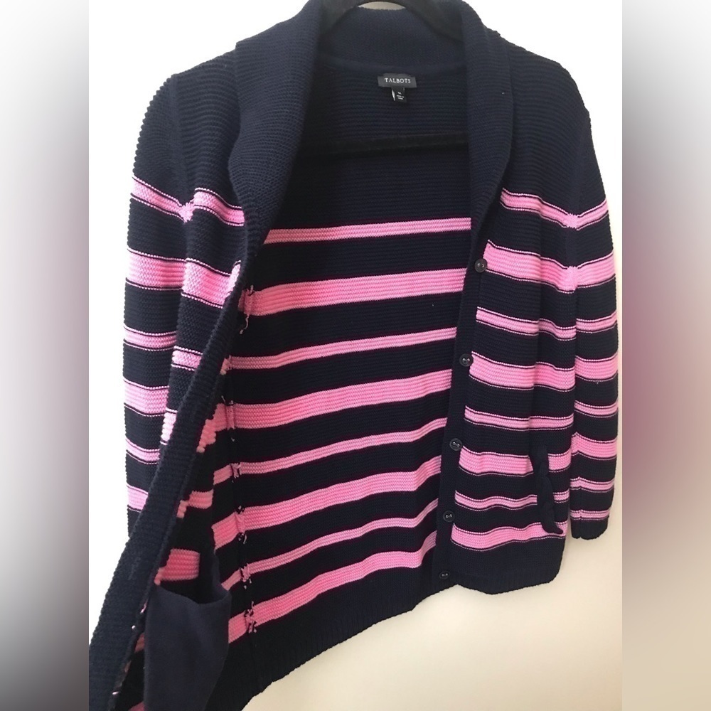 𝅺talbots Ladies Cotton Blend Cable Knit Cardigan w/ Shawl Collar & Buttons M - Picture 9 of 14
